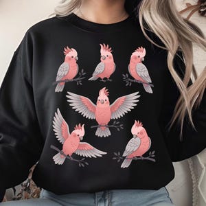 Galah Kakadua Mönster Rosa Papegoja Roliga Birb Doodles PNG: Söt Fågel Doodle Mönster Quirky Papegoja png Estetisk Djur Clipart