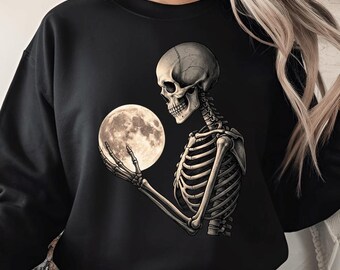 Moonlight Skeleton Holding Full Moon Gothic Aesthetic Art PNG: Gothic Skeleton Moon Art png Dark Fantasy Clipart (Digital Download)
