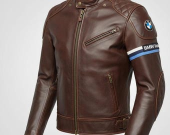 Giacca in pelle BMW Motorrad / Giacca marrone Heritage Café Racer Premium / Abbigliamento da motociclista trapuntato con armatura CE, regalo per motociclisti
