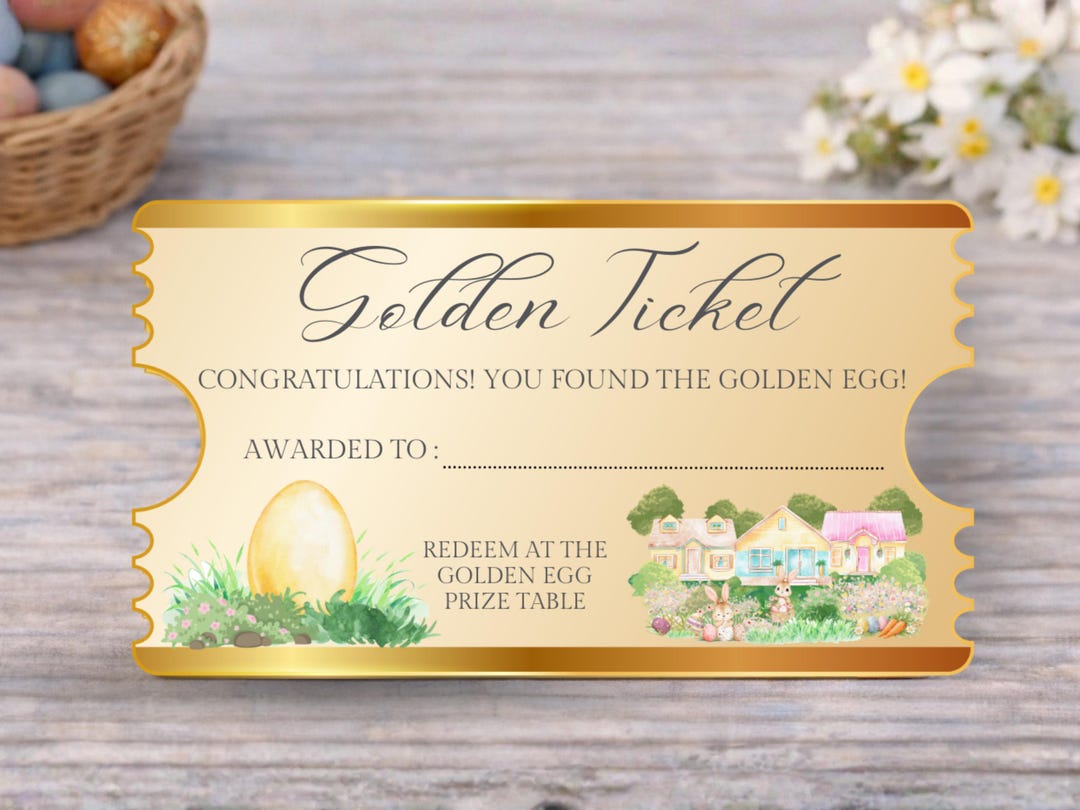 Easter Egg Hunt Golden Ticket Printable, Editable Golden Egg Prize ...