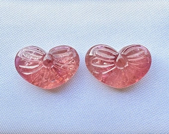Natural Pink Tourmaline Heart Pair | Hand Carved Gemstone Pair | Healing Crystal Cabochon | Jewelry Making