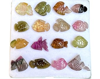 Hand Carved Gemstone Fish Beads • Mixed Tourmaline Fish Carvings • Multicolor Crystal Charms • Pendant Stone