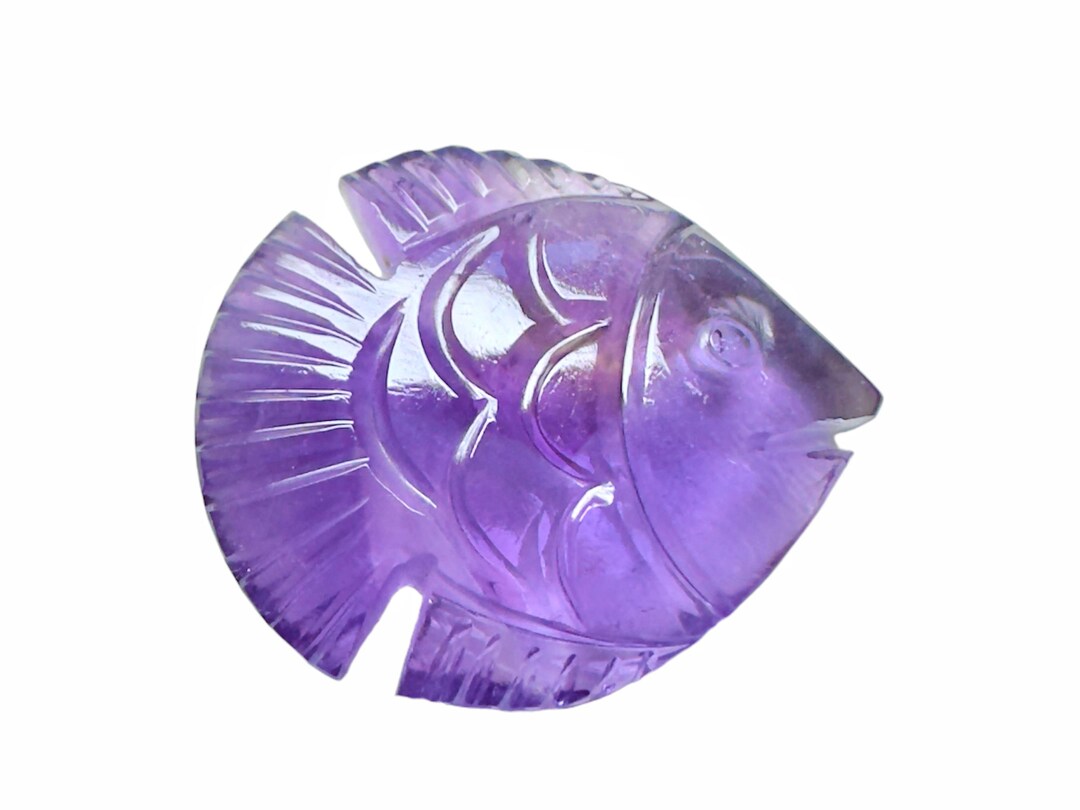 Hand Carved Purple Fish Gemstone • Amethyst Fish Carving • Crystal ...
