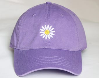 Gorra de béisbol con margaritas bordadas, gorra de béisbol floral, linda gorra con margaritas bordadas, gorra de algodón ajustable, regalo para ella