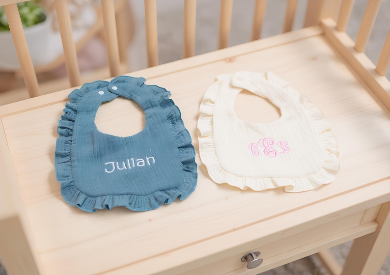 Personalized Ruffle Baby Bib, Embroidered Name Baby Burp Cloth, Soft ...