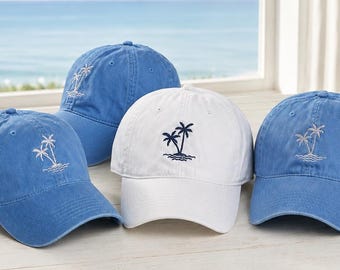 Palm Tree Embroidered Hat,Embroidered Palm Tree Baseball Hat, Tie-Dyed Hat, Summer Beach Hats, Bridesmaid Gifts, Youth Caps