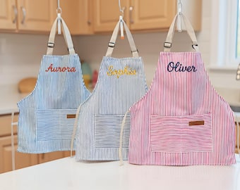 Delantal personalizado bordado a mano, delantal personalizado, delantal de cocina, delantal de cocina personalizado con bolsillo, regalo para mamá, regalo del Día de la Madre
