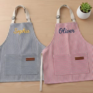 Personalized Apron for Kids, Custom Toddler Apron Embroidered Name, Striped Apron With Pockets, Cooking Party, Birthday Gift for Child image 2