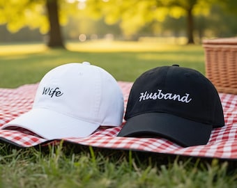 Echtgenoot geborduurde hoeden, aangepaste datum op de achterkant, vintage baseballpet, meneer en mevrouw hoed, cadeau voor bruid en bruidegom, huwelijkscadeau