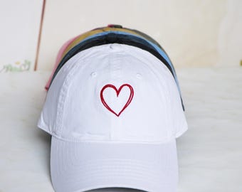 Embroidered Outline Heart Baseball Hat, Minimalist Hollow Heart Cap, Simple Aesthetic Dad Hat, Everyday Gift