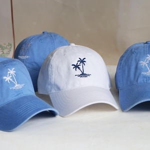 Boné de beisebol bordado com coqueiro, chapéu bordado com palmeira, presente para quem ama praia, boné de beisebol para férias, boné de pai surfista, boné de caminhoneiro