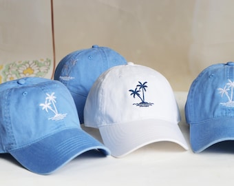 Palm Tree Embroidered Hat,Embroidered Palm Tree Baseball Hat, Tie-Dyed Hat, Summer Beach Hats, Bridesmaid Gifts, Youth Caps