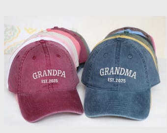 Cappello ricamato personalizzato, data personalizzata, cappello da baseball vintage, regalo per neo-nonni, annuncio di gravidanza, regalo per la festa della mamma