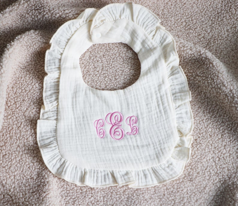 Pink Ruffle Bib Personalized Ruffle Baby Bib, Embroidered Name Baby Burp Cloth, Soft ...