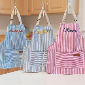 Personalized Apron for Kids, Custom Toddler Apron Embroidered Name, Striped Apron With Pockets, Cooking Party, Birthday Gift for Child image 3
