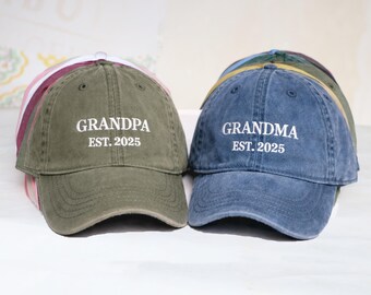 Cappello ricamato personalizzato, data personalizzata, cappello da baseball vintage, regalo per neo-nonni, annuncio di gravidanza, regalo per la festa della mamma