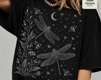 Dragonfly Wildflower PNG, Botanical Nature Design, Dandelion Floral Graphic, Cottagecore Garden Art, Flower Lover Sublimation