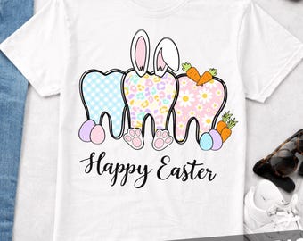 Fröhliche Ostern PNG, HasenzahnohrenPNG, Hasen PNG, Florales Hasen-Dental-T-Shirt, lustiges Zahnarztgeschenk, Hasen-Dental Squad-T-Shirt