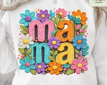 Floral Mama Crochet Shirt, Cute Mom Shirt, Mothers Day Shirt, Gift For Mom Shirt, Colorful Mama Graphic Tee, Trendy Womens Shirt