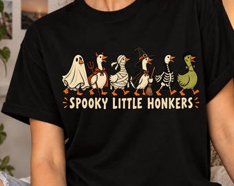 Spooky Little Honkers T-Shirt, Funny Halloween Goose Gift, Costume Goose Lover Gift, Witch Ghost Skeleton Graphic Tee