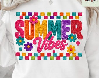 Summer Vibes Crochet PNG, Retro Checkered Summer, Hello Summer Beach , Floral Summer Graphic, Trendy Summer Shirt Design, Digital Download