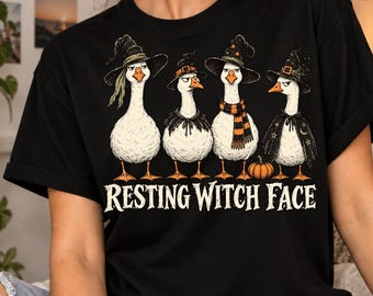 Resting Witch Face T-Shirt, Funny Halloween Goose Gift, Witchy Goose Lover Gift, Spooky Fall Bird Graphic Tee
