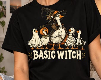 Basic Witch T-Shirt, Funny Halloween Goose Gift, Witchy Goose Lover Gift, Spooky Costume Bird Graphic Tee