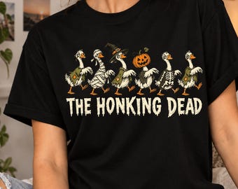 The Honking Dead T-Shirt, Funny Halloween Goose Gift, Zombie Goose Lover Gift, Spooky Undead Bird Graphic Tee