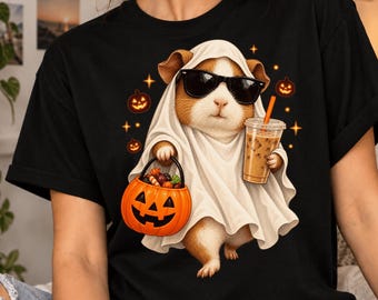 Ghost Guinea Pig Halloween T-Shirt, Cute Rodent Lover Gift, Funny Trick or Treat Guinea Pig Graphic Tee, Spooky Pet Owner Gift