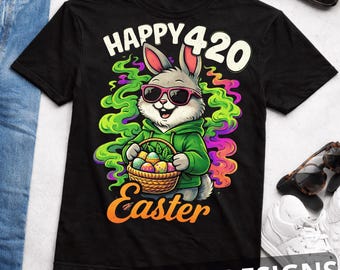 Frohe 420 Ostern PNG, lustiges Stoner Bunny Shirt Design, Retro Rauchhasen Grafik, humorvolles Ostergeschenk, 420 Urlaub Sublimation PNG