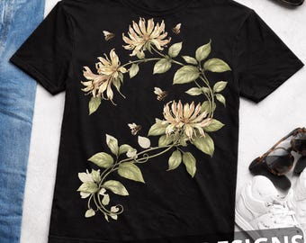 Vintage Geißblatt Blume Biene Grafik png aus den 90er Jahren, Retro Garten Pflanzen Shirt