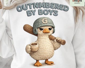 Funny Mom of Boys Crochet PNG, Baseball Mom Goose PNG, Outnumbered Boy Mom Shirt Design, Cute Mom Gift, Boy Mom Announcement T-Shirt Graphic