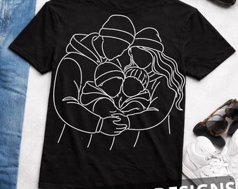 Benutzerdefinierte Porträt PNG Linie Zeichnung, minimalistische Familie Umriss vom Foto, personalisierte Linie Kunst T-Shirt Design, individuelles Paar Porträt Geschenk
