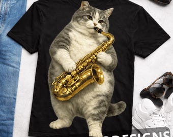 Vintage Grafik Katzen Saxophon PNG, lustige Retro Jazz Musik Katze Grafik T-Shirt, Saxophon Kätzchen Geschenk