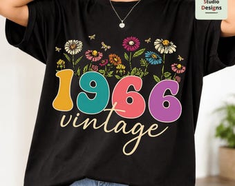 1966 Hello Sixty Flower png Women 60th Birthday png, Vintage 1966 png, Sixty Bday Party Gift Tees, 60 Years Old Wildflower Shirts