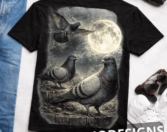 Three Pigeon Retro Graphic png, Vintage Pigeon Moon png, Bird Watching Lovers, Funny Brid Tee, Silly Gift