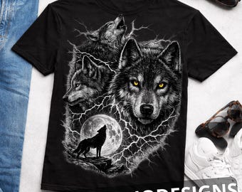 Wolf Lightning Kids Graphic png. Youth Wolves Tee, Toddler Nature Vintage 90s png