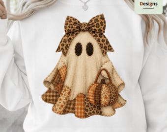 Coquette Ghost PNG, Preppy Halloween Ghost PNG, Girly Fall Pumpkin Ghost Design, Cute Boho Spooky Season Sublimation