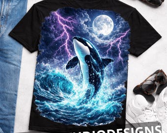 Vintage Orca Midnight 90s Graphic PNG, Retro Killer Whale PNG, 90s Ocean Wildlife Lightning Tee