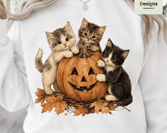 Vintage Halloween Cat PNG, Retro Black Cat Pumpkin PNG, Spooky Season Cat Design, 90s Halloween Cat Art, Autumn Cat Lover PNG