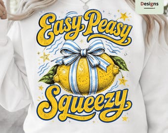 Easy Peasy Lemon Squeezy PNG, Retro Lemon Fruit Sublimation, Vintage Summer Citrus Design, Preppy Summer Digital Download