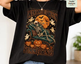 Wake Me Up When Summer Ends PNG, Skeleton Halloween PNG, Spooky Summer Sublimation Design, Funny Skeleton Shirt PNG