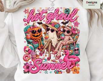 Hot Ghoul Summer PNG, Funny Ghost Cocktail PNG, Summerween Ghost Design, Beach Halloween Sublimation, Girly Summer PNG
