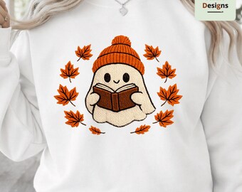 Ghost Reading Books PNG, Cute Halloween Ghost Sublimation, Book Lover PNG, Spooky Season Design, Librarian Gift PNG