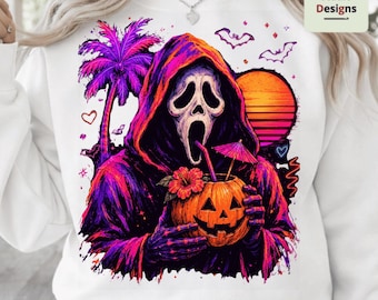 Summerween Ghost PNG, Vintage Summer Ghost PNG, Tropical Halloween, Pink Palm Tree Ghost, Spooky Beach PNG, Retro 90s Summer