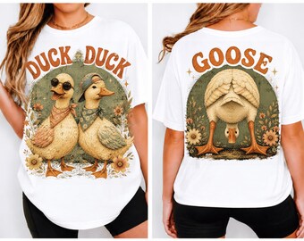 Duck Duck Goose PNG, Funny Goose, Retro Duck Clipart, Farm Animal PNG, Cottagecore Duck Design, Vintage Animal Graphic, Shirt Design PNG
