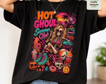 Hot Ghoul Summer Club PNG, Summerween Skeleton Beach PNG, Funny Halloween Ghost Design, Retro Spooky Summer Sublimation