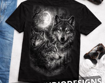 Imagen PNG de Wolf Pack Kids Graphic. Camiseta juvenil con estampado de lobos y luna, para niños pequeños con estampado vintage de naturaleza de los 90.