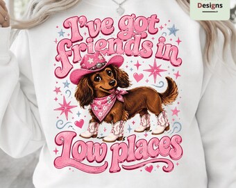 I've Got Friends In Low Places PNG, Funny Dachshund PNG, Striped Wiener Dog Sublimation, Western Dog Design, Dog Lover Gift