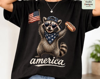Feral And Free Raccoon PNG, Funny Patriotic Raccoon Sublimation, 4th of July USA Design, Independence Day Digital Download